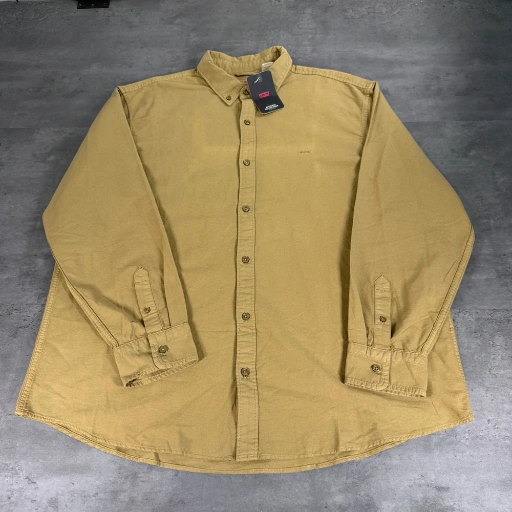 Levis Button Down Shirt Mens XL Tan Relaxed Fit Long Sleeve Cotton Authentic New